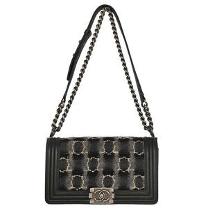 Chanel Boy Flap Tweed And Leather Black Leather Shoulder Bag Bag